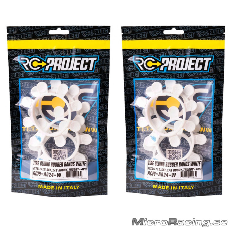 RC-PROJECT - Tyre Glue Bands, White, 1/8 & 1/10 Off Road, 4pcs x2