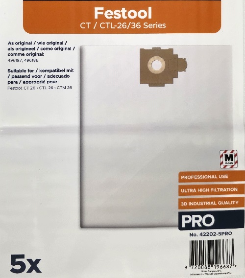 Dammsugarpåsar till Festool CT26, ctl 26,  CT36, CTL36  m.fl.