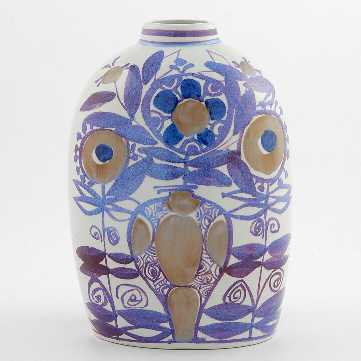 Kari Christensen (Tenera 1958) Swelling Vase with Brown/Purple Flower Decor 18 cm #181-2878
