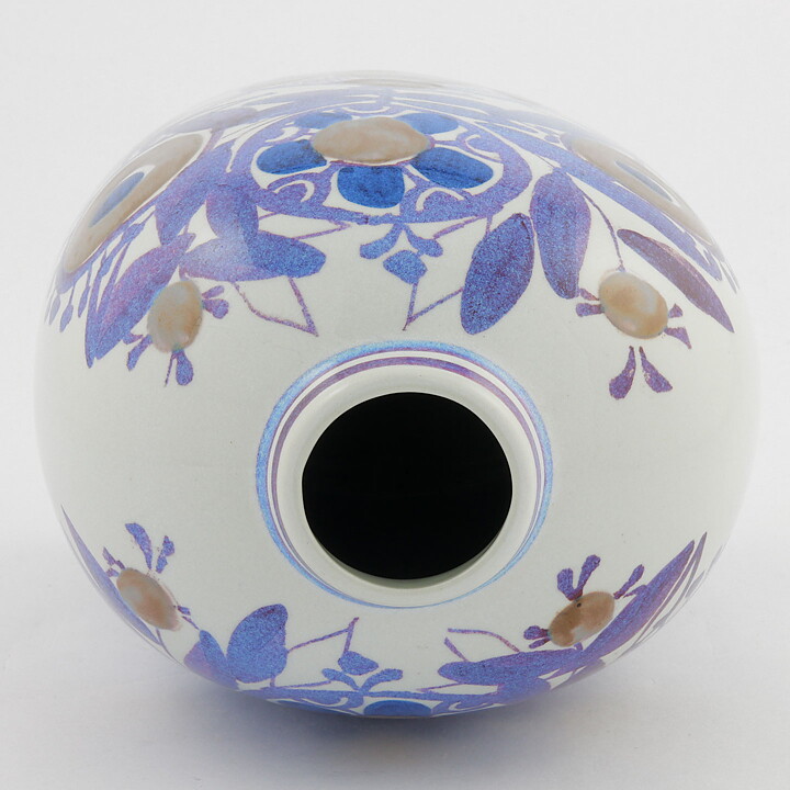 Kari Christensen (Tenera 1958) Swelling Vase with Brown/Purple Flower Decor 18 cm #181-2878