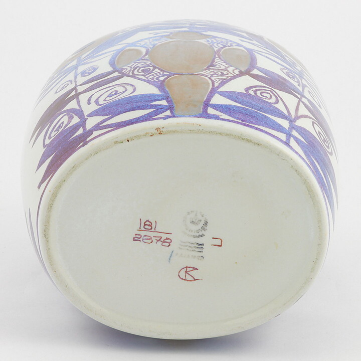 Kari Christensen (Tenera 1958) Swelling Vase with Brown/Purple Flower Decor 18 cm #181-2878