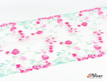Lovely non stretch lace in pale lcy morn with pink flowers - 22 cm
