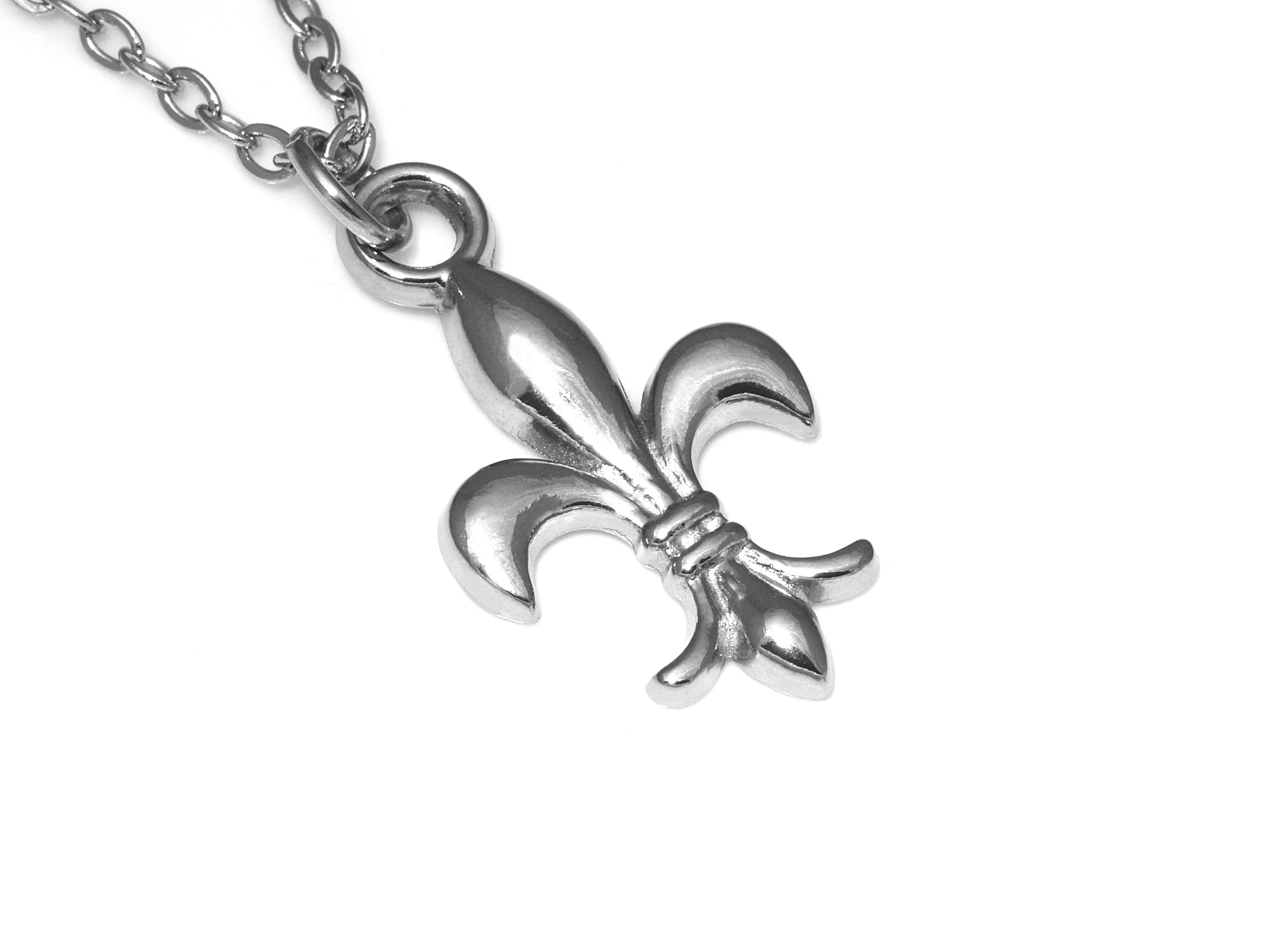 Fleur de Lis Halsband i Rostfritt Stål, Liljans Blomma Hänge, Heraldisk Lilja Smycke