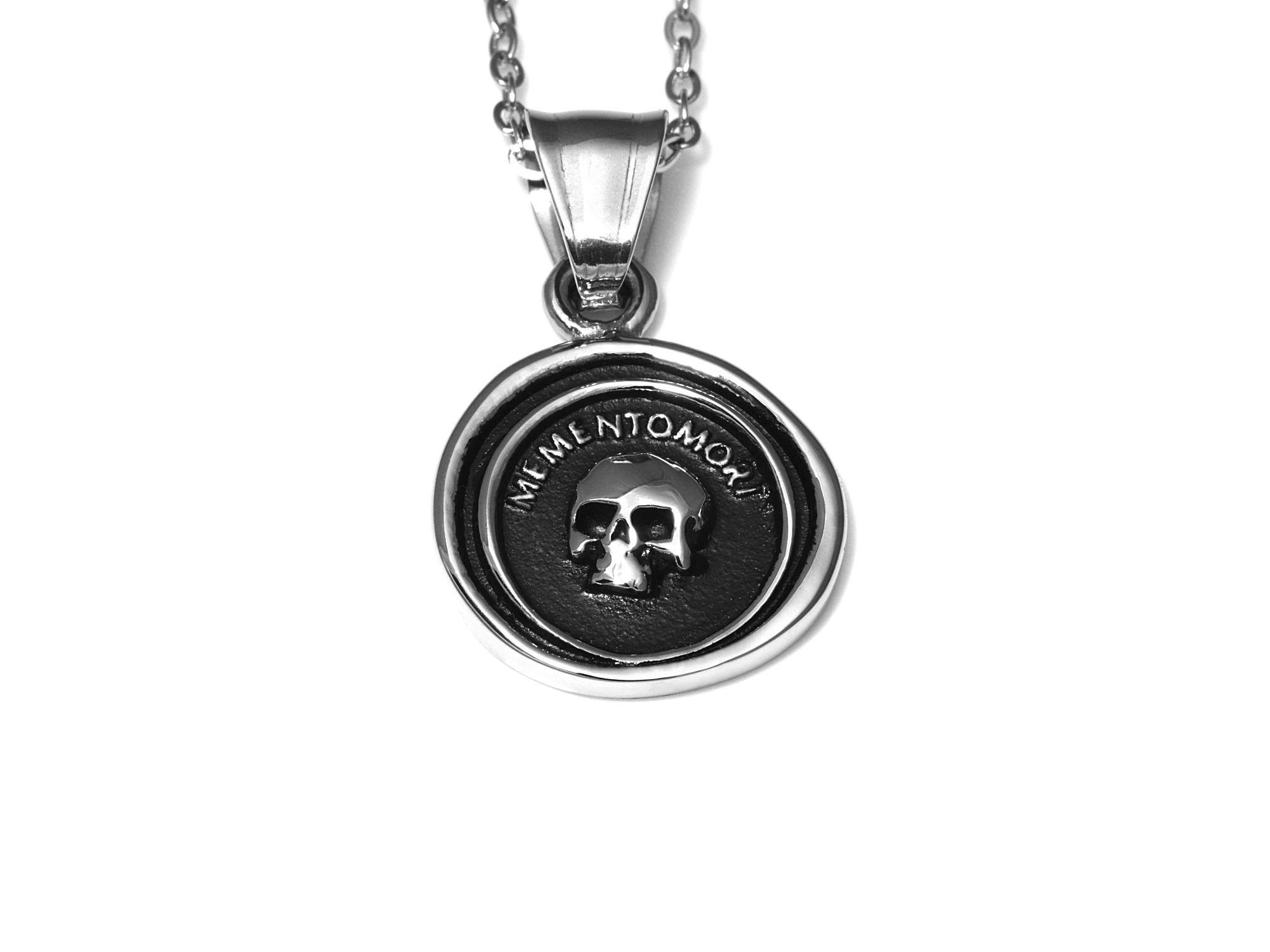 Memento Mori Döskalle Halsband i Rostfritt Stål, Kranium Hänge, Dödskalle Smycke - 2