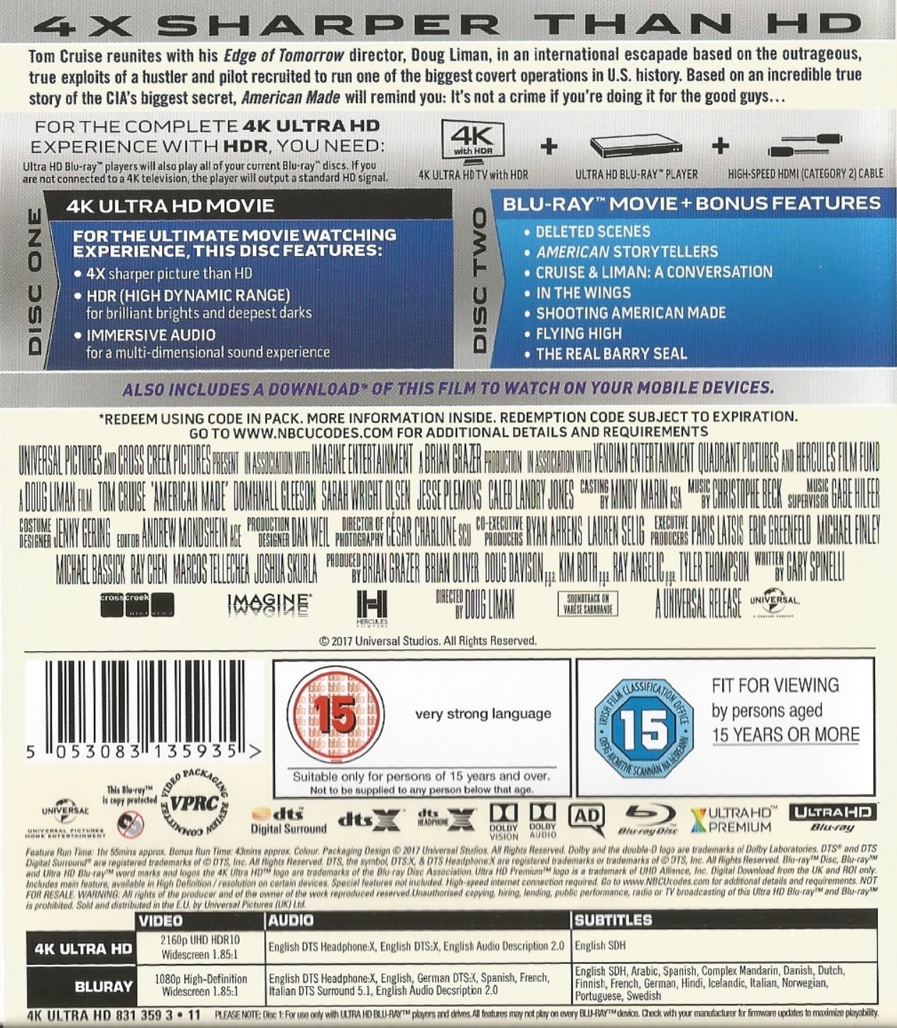 American Made (ej svensk text) (4K Ultra HD + Blu-ray) - 2