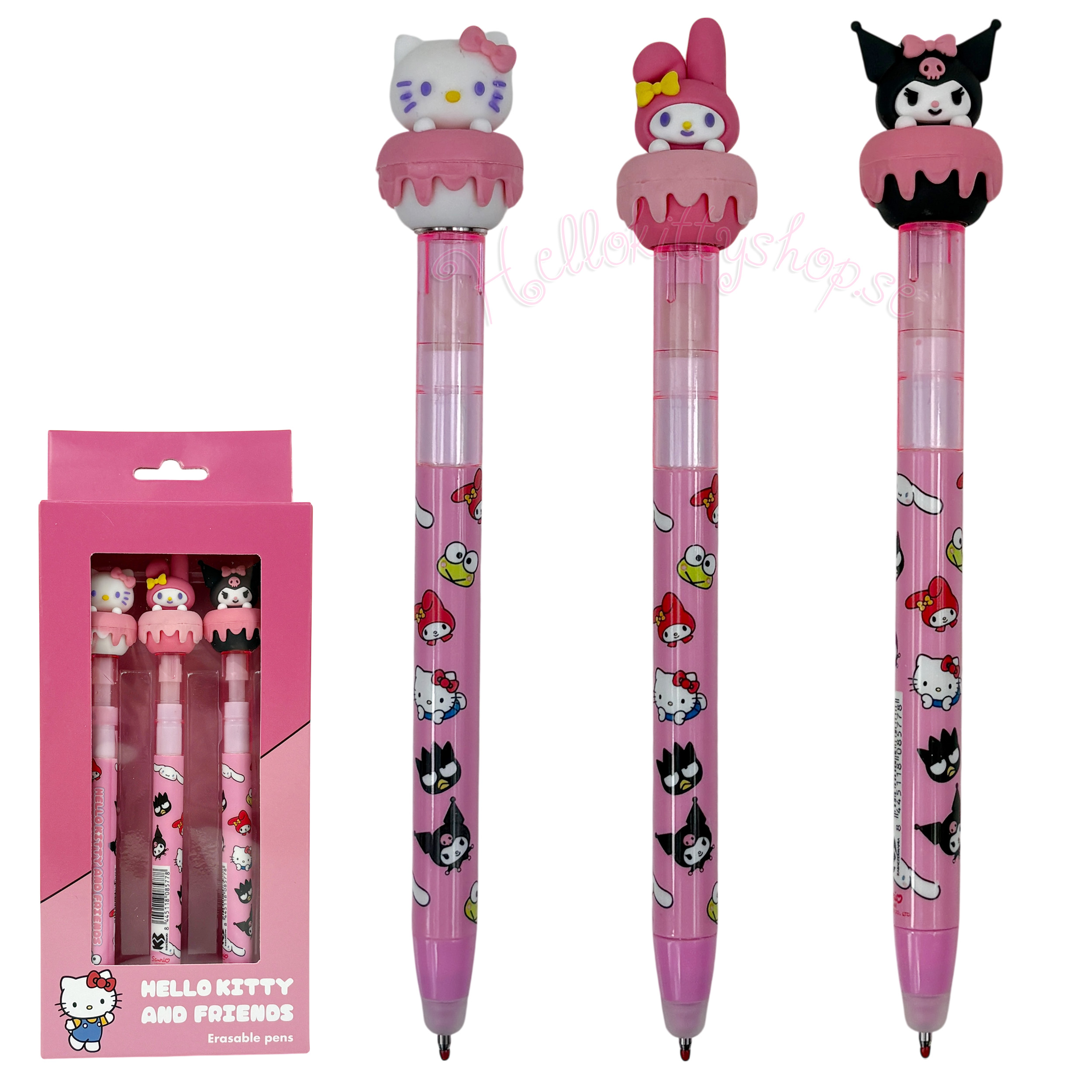 Sanrio Spinnande Raderbara Gelpennor 3-Pack med Hello Kitty, My Melody och Kuromi