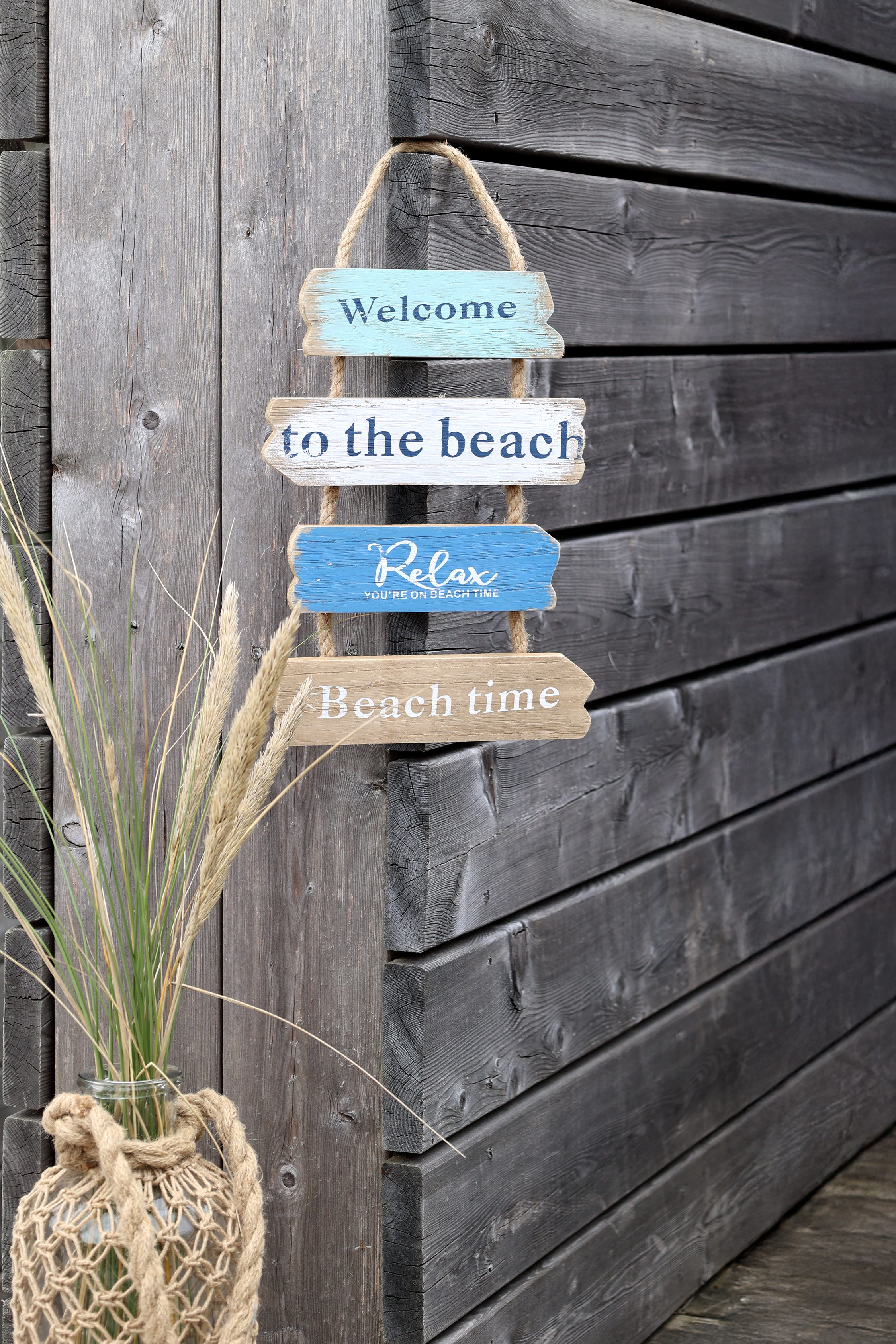 Welcome sign - H35/L19/B2 cm - Sea White and Antique White - 2