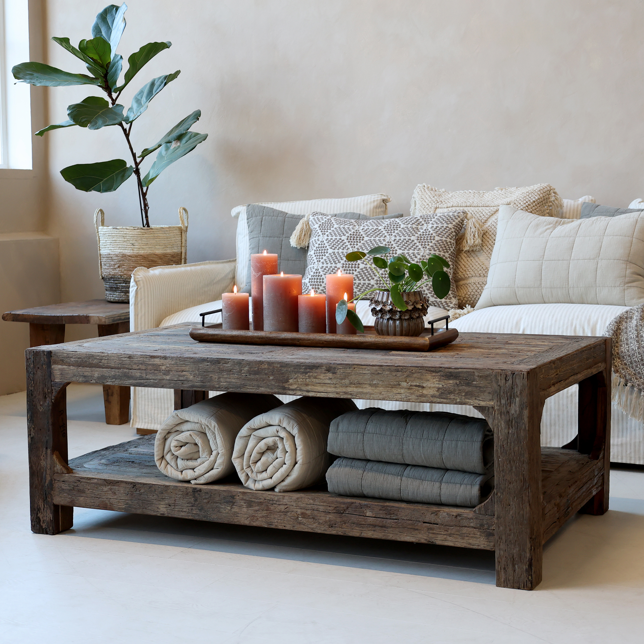 Grimaud coffee table with shelves - H46/L127/B76 cm - Natural