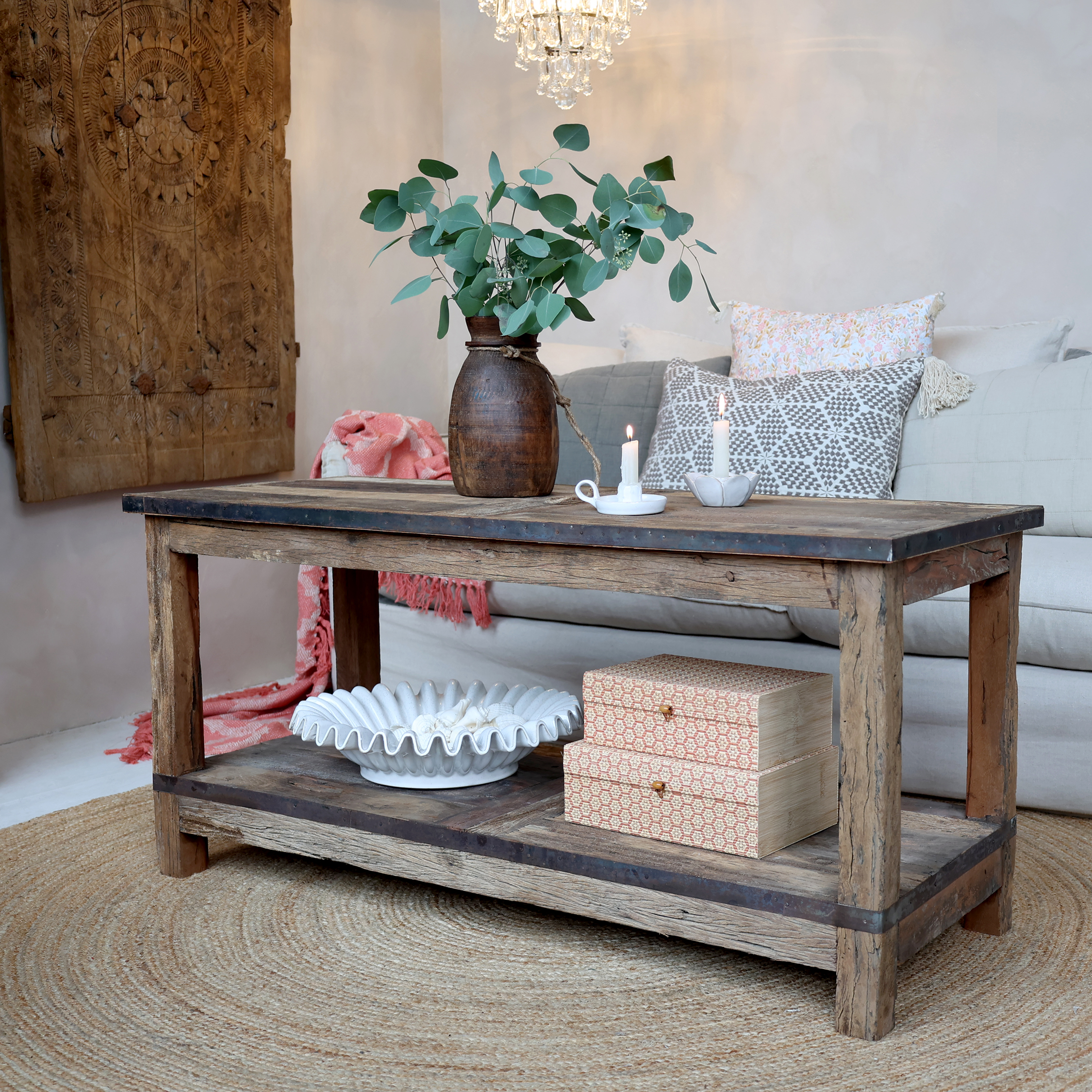 Grimaud Bord med hyllplan - H56/L123/B49 cm - Natur