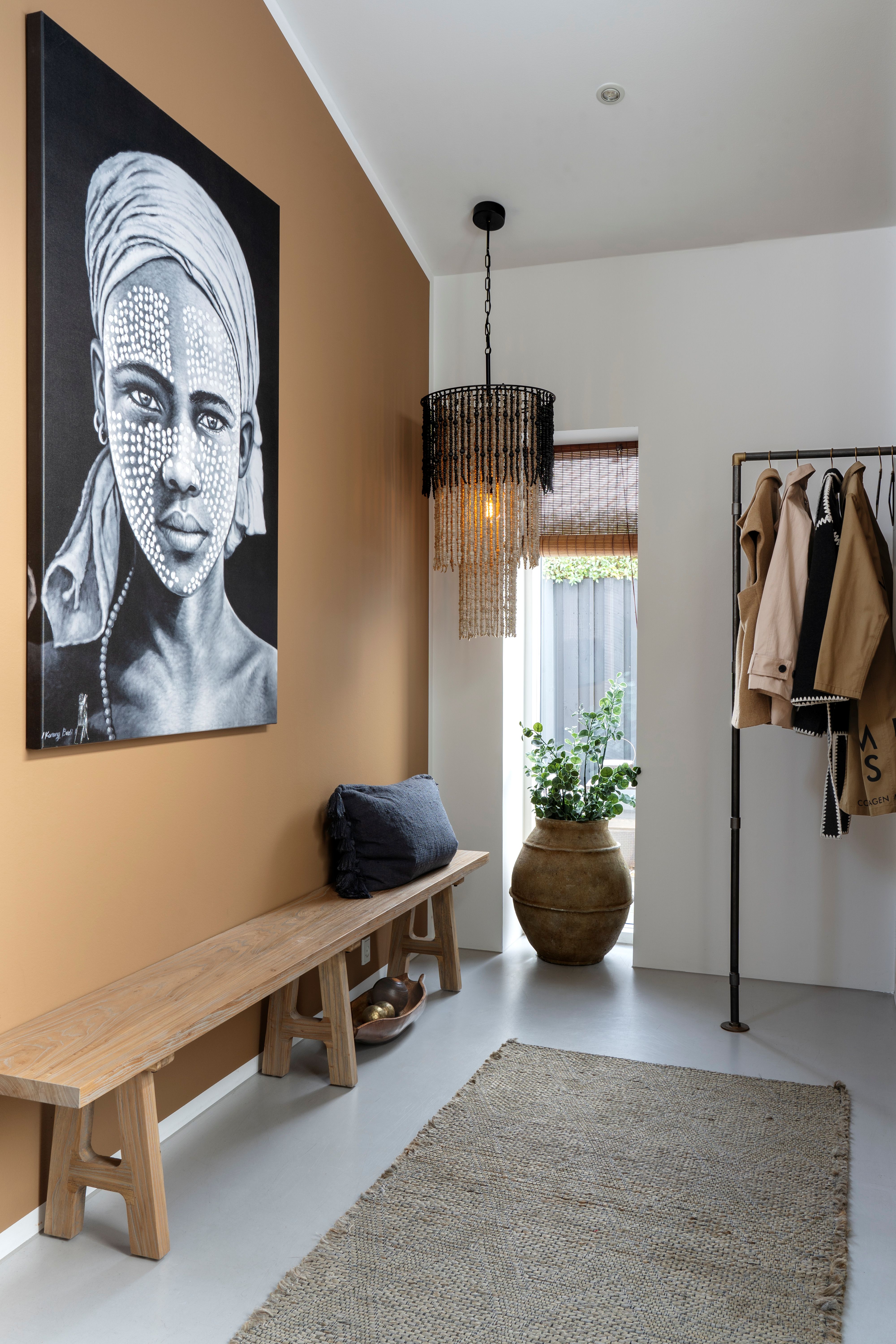 Ljuskrona med träpärlor - H90/Ø50 cm - Natur - 6