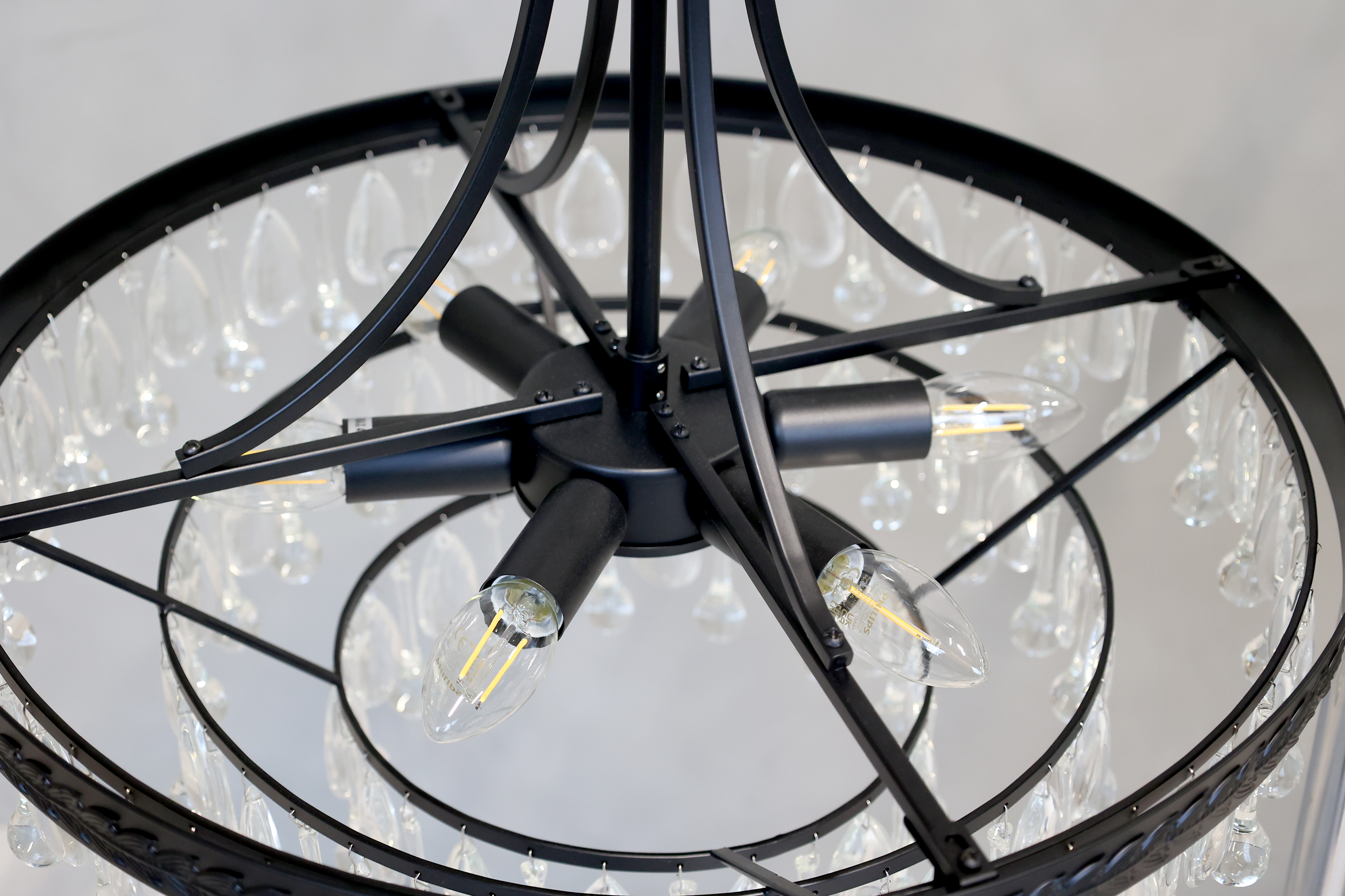 Versailles Chandelier with drop-shaped glass prisms - H49/Ø50 cm - Black - 4
