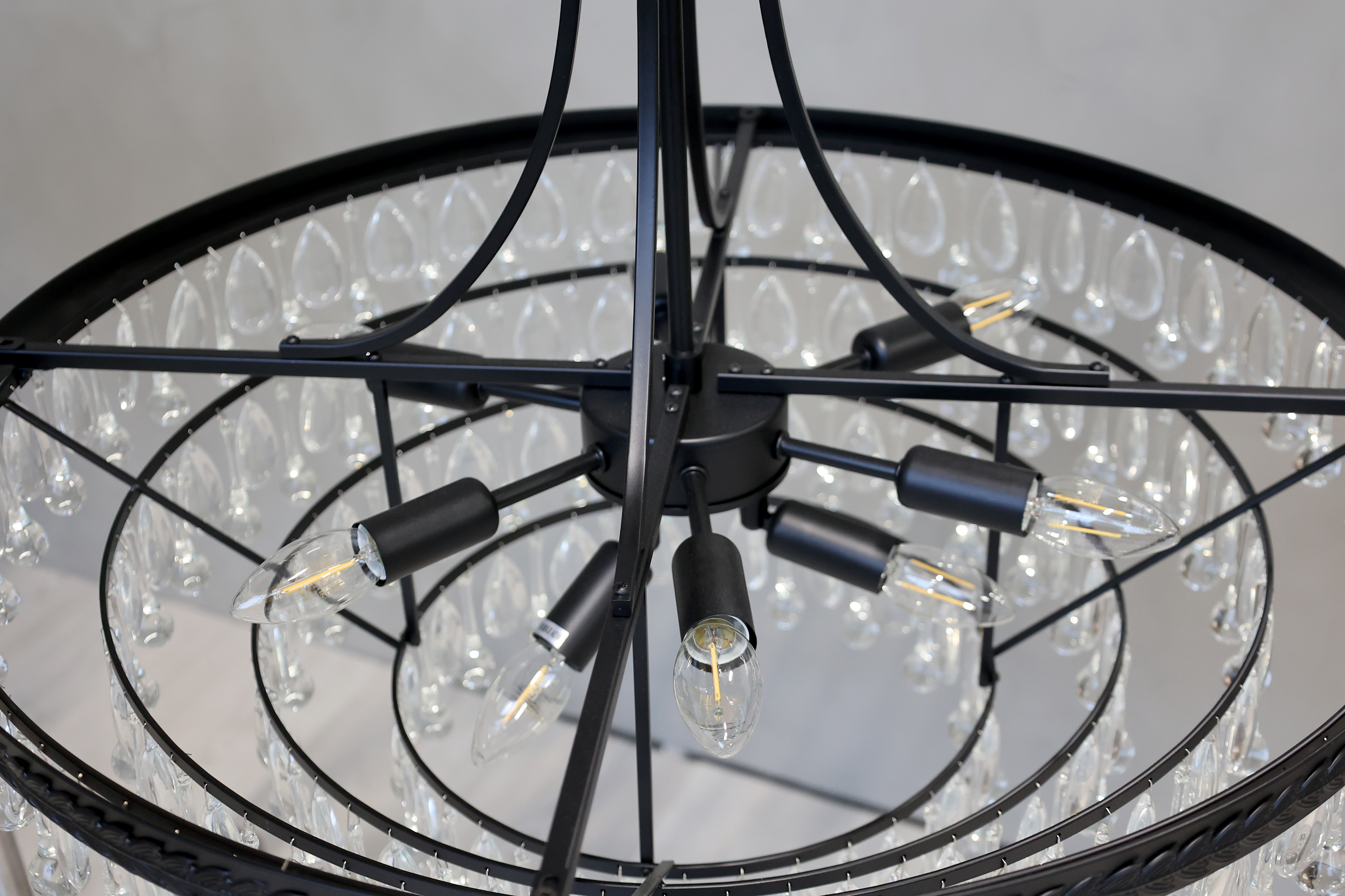 Versailles Chandelier with drop-shaped glass prisms - H57/Ø70 cm - Black - 7