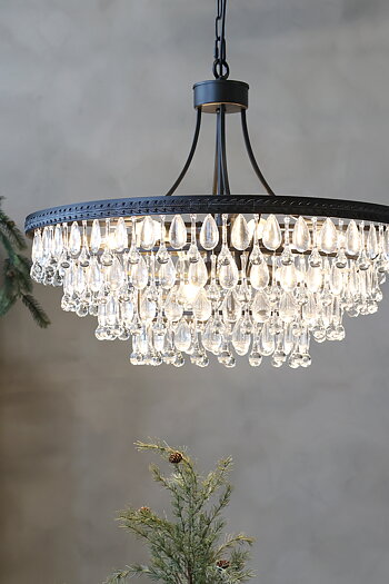 Versailles Ljuskronan med droppformade glasprismor - H59/Ø90 cm - Svart