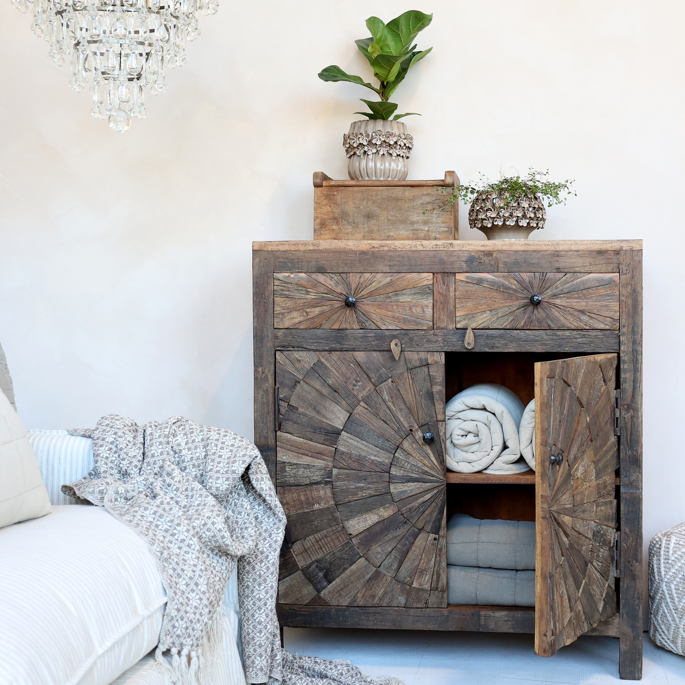 Grimaud Cabinet with doors and drawers - H100/L90/B41 cm - Natural