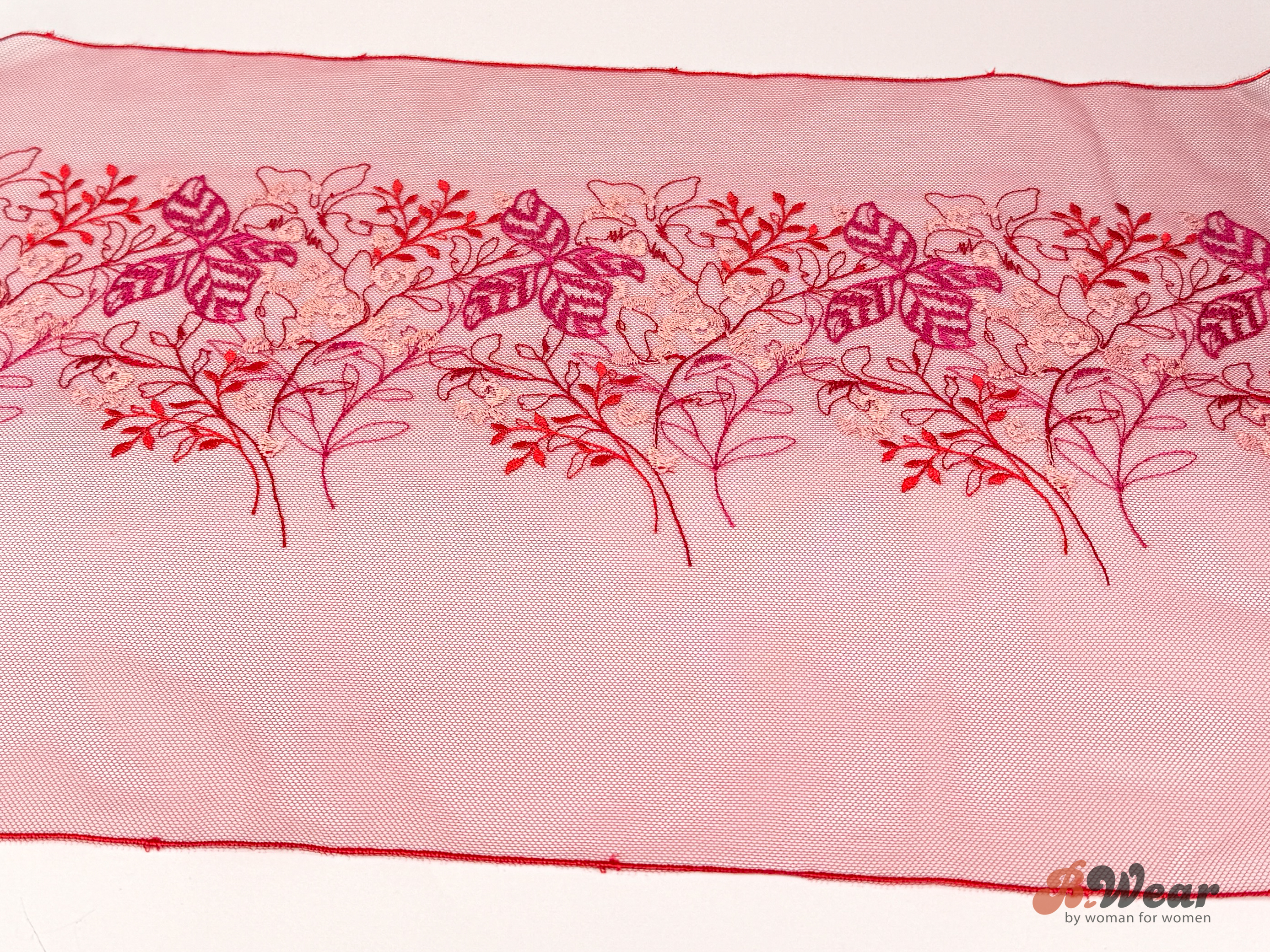 Black Cherry colored non-stretch tulle lace with beautiful flowers in beautiful flowers - 24 cm - 4