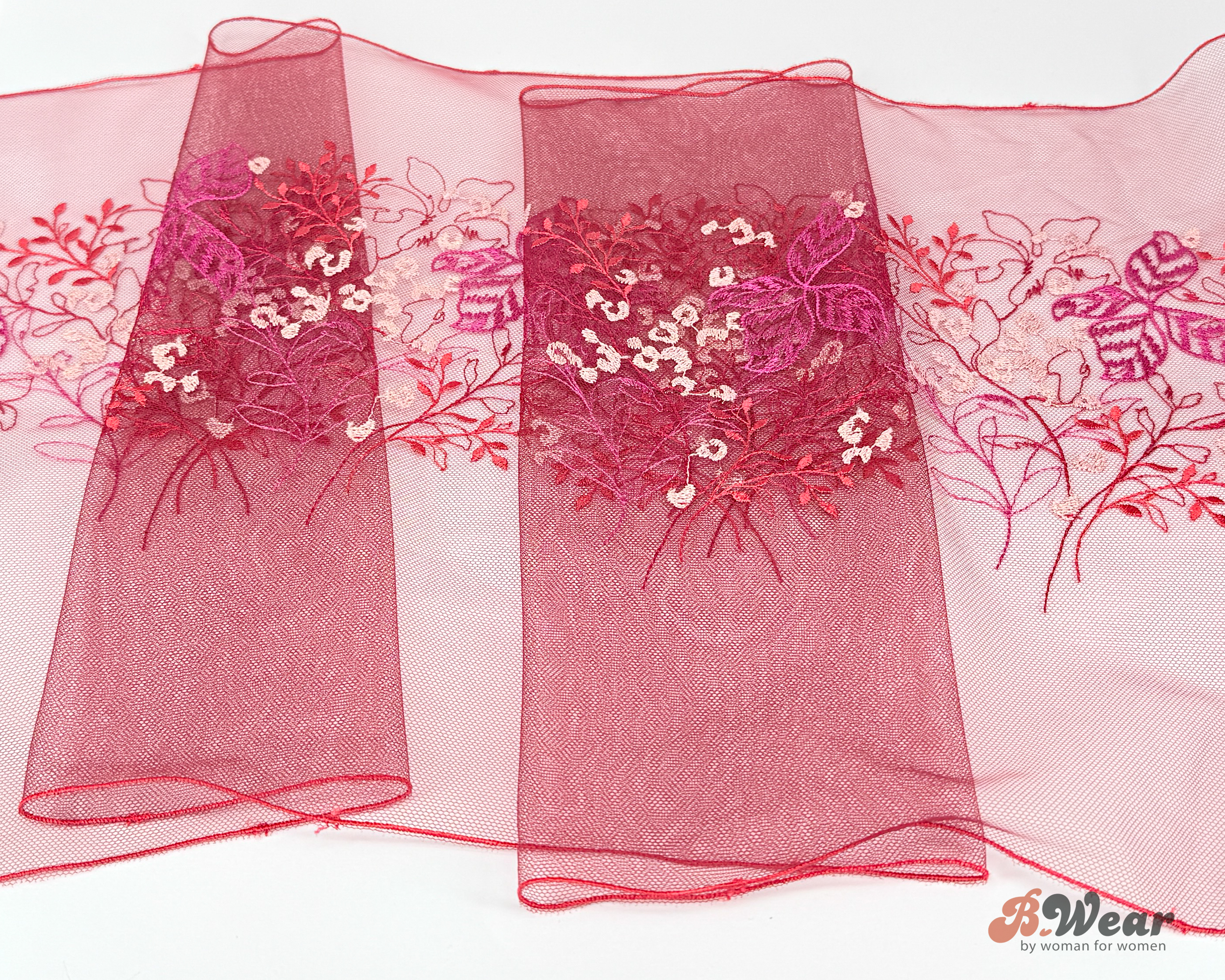 Black Cherry colored non-stretch tulle lace with beautiful flowers in beautiful flowers - 24 cm
