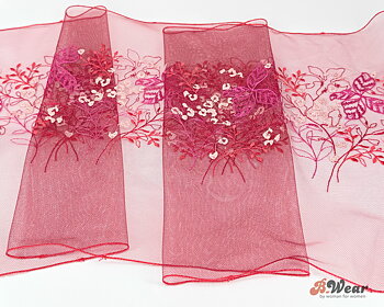 Black Cherry colored non-stretch tulle lace with beautiful flowers in beautiful flowers - 24 cm