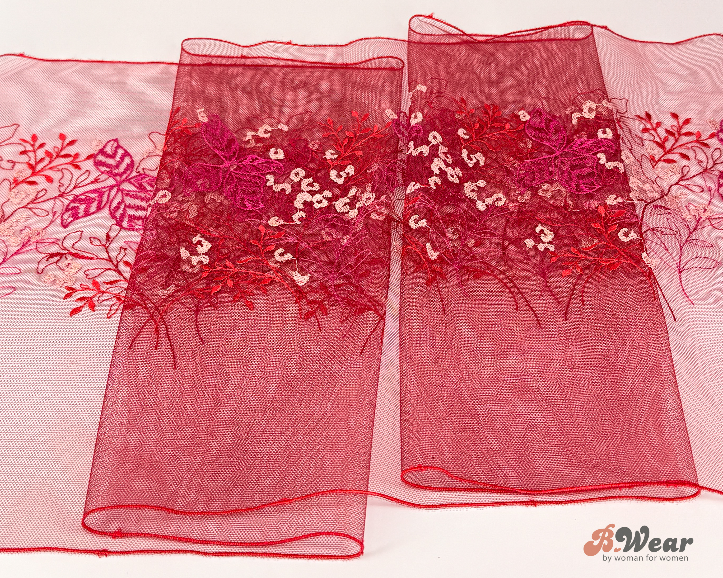 Black Cherry colored non-stretch tulle lace with beautiful flowers in beautiful flowers - 24 cm - 3