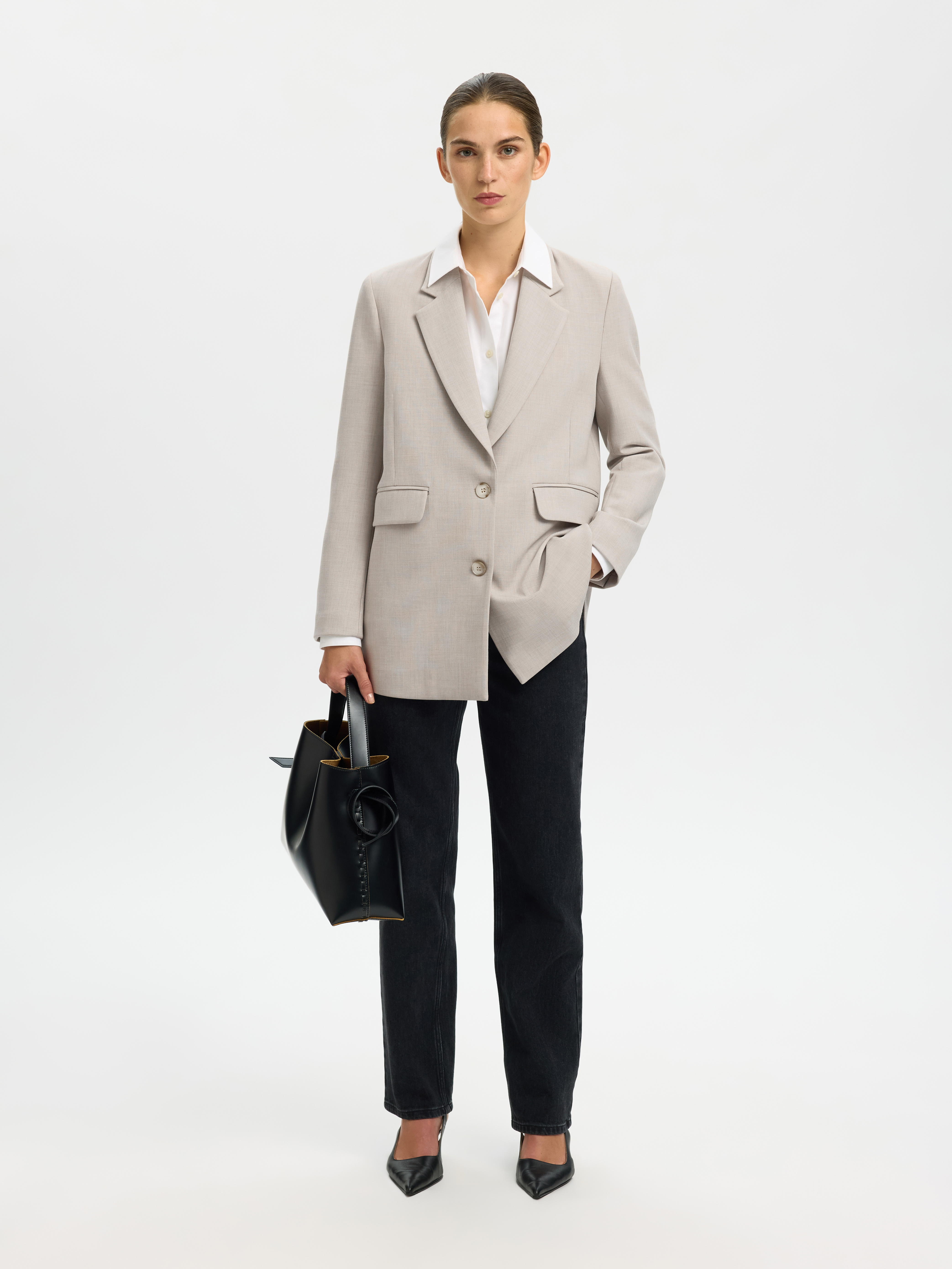 SLWRITA LS RELAXED BLAZER MEL NOOS Island Fossil MELANGE - 4