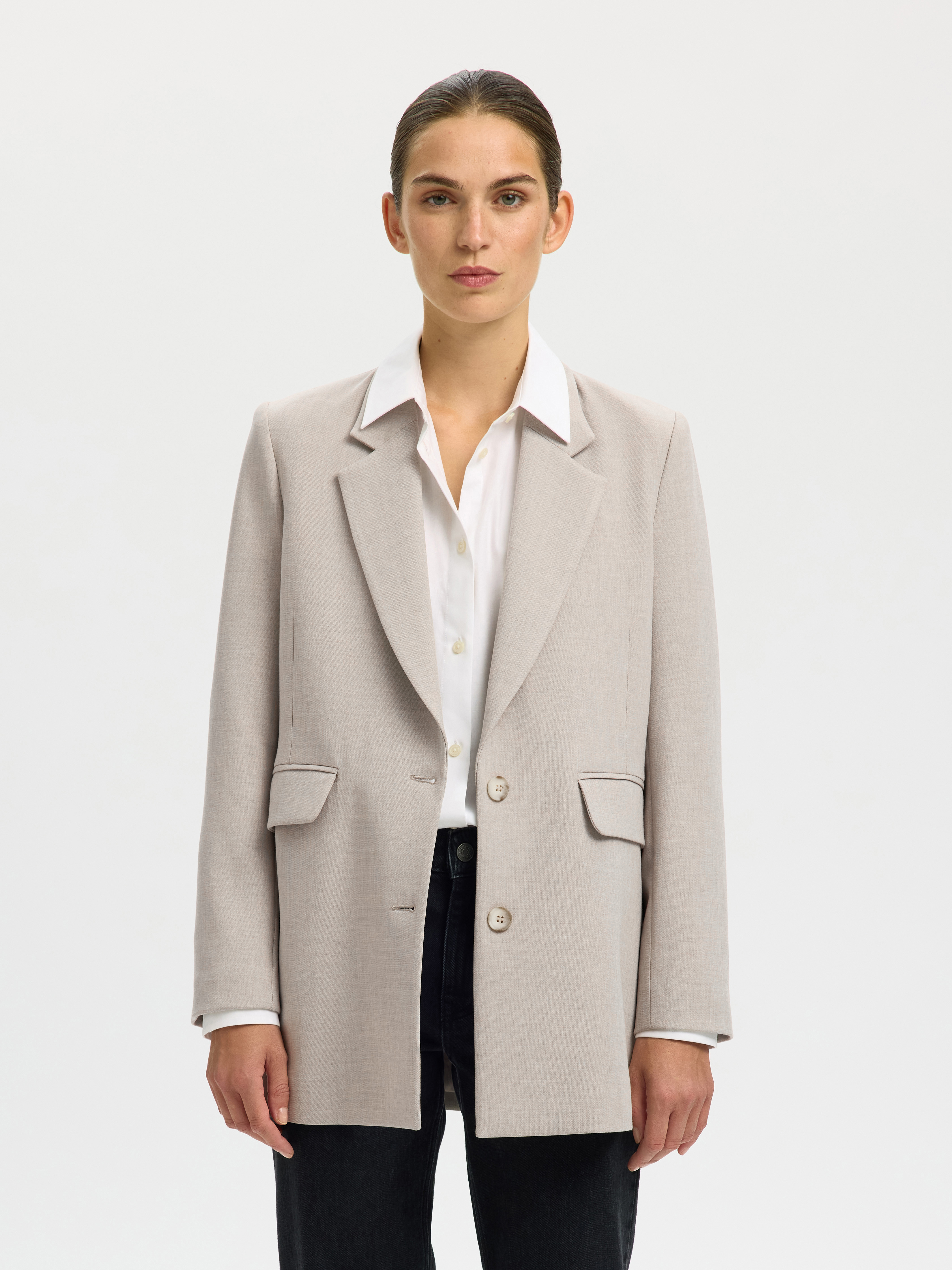 SLWRITA LS RELAXED BLAZER MEL NOOS Island Fossil MELANGE - 2