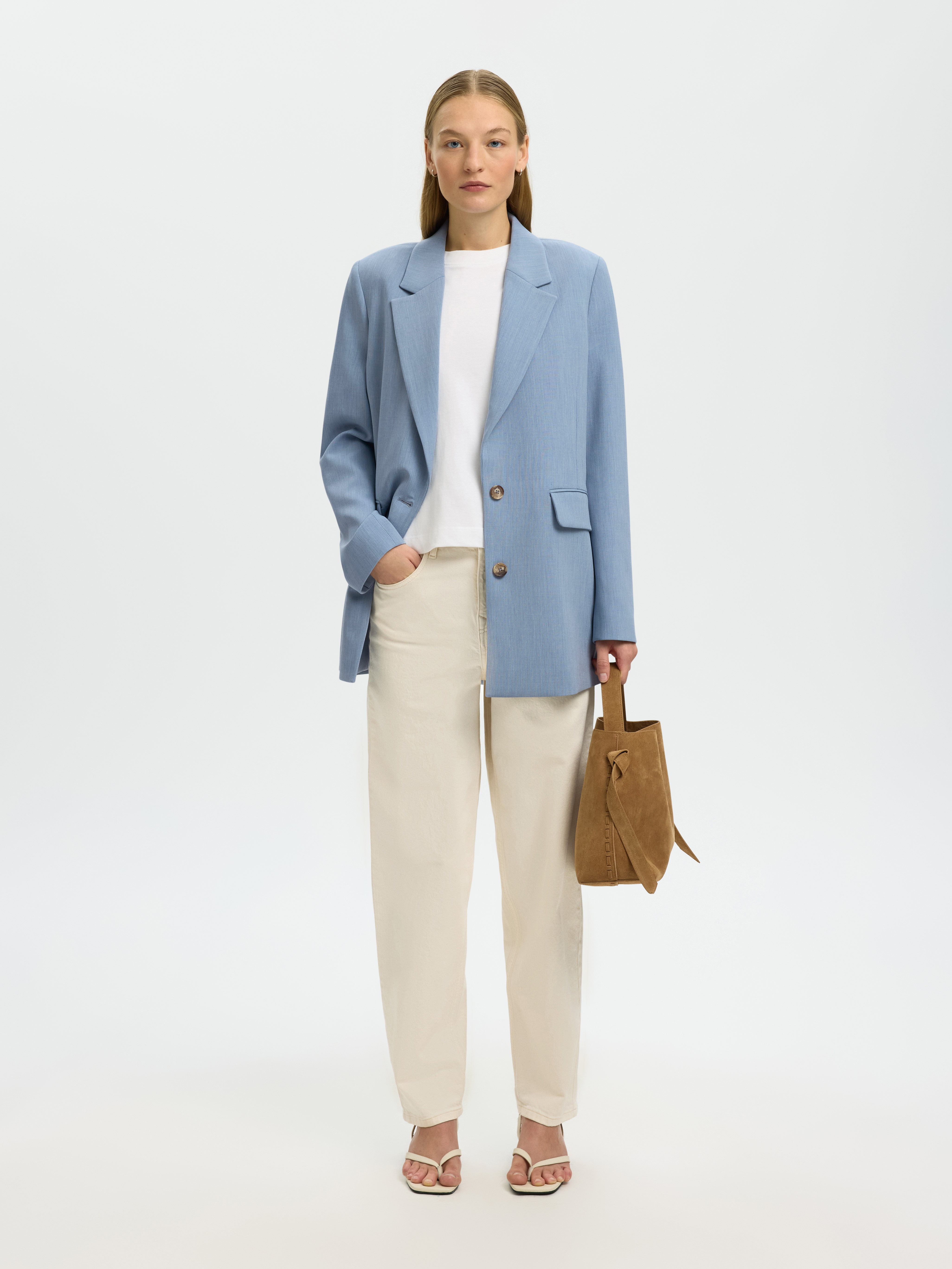 SLWRITA LS RELAXED BLAZER MEL NOOS Dusty Blue MELANGE - 5
