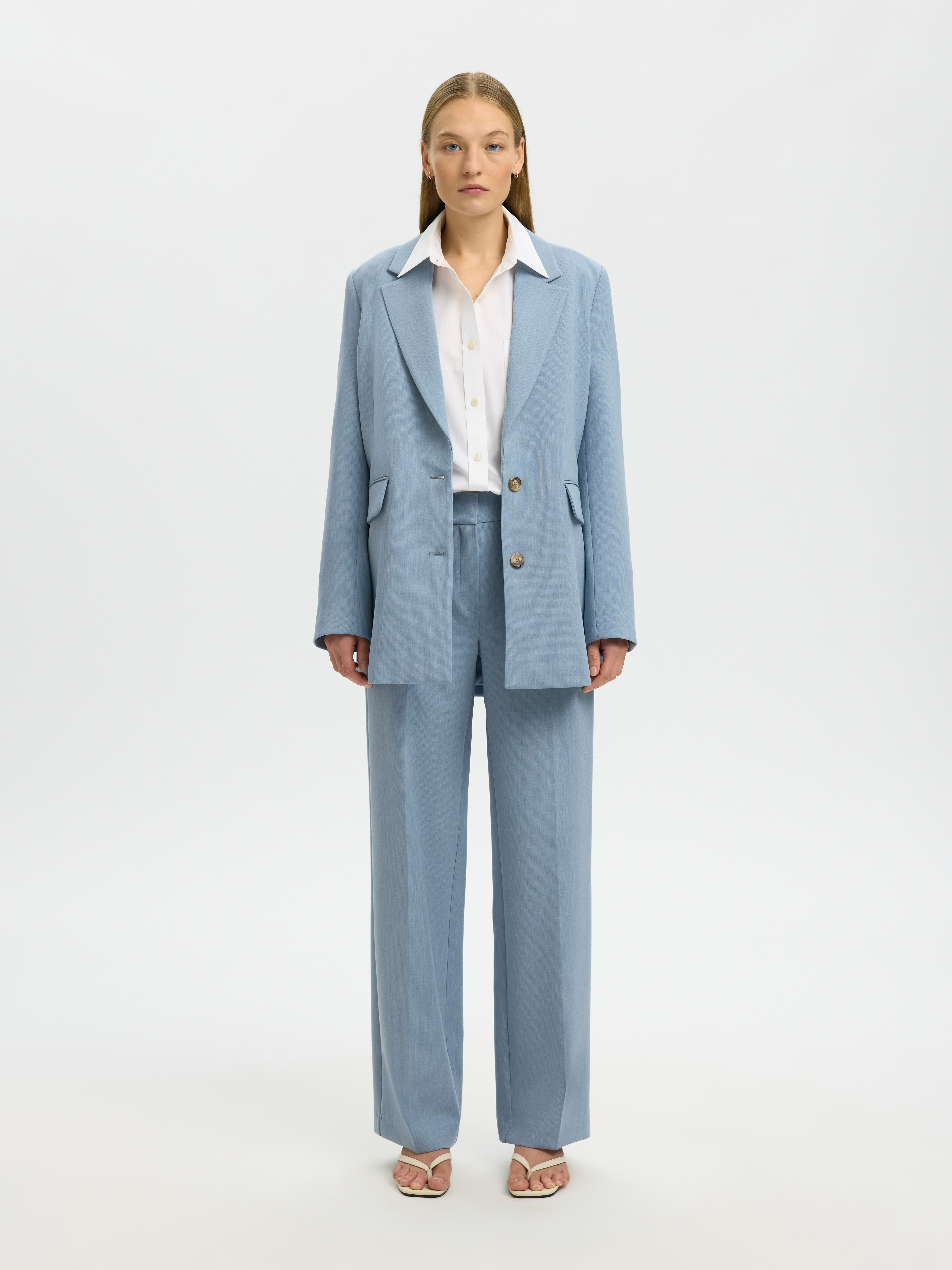 SLWRITA MW WIDE PANT MEL NOOS Dusty Blue MELANGE - 5