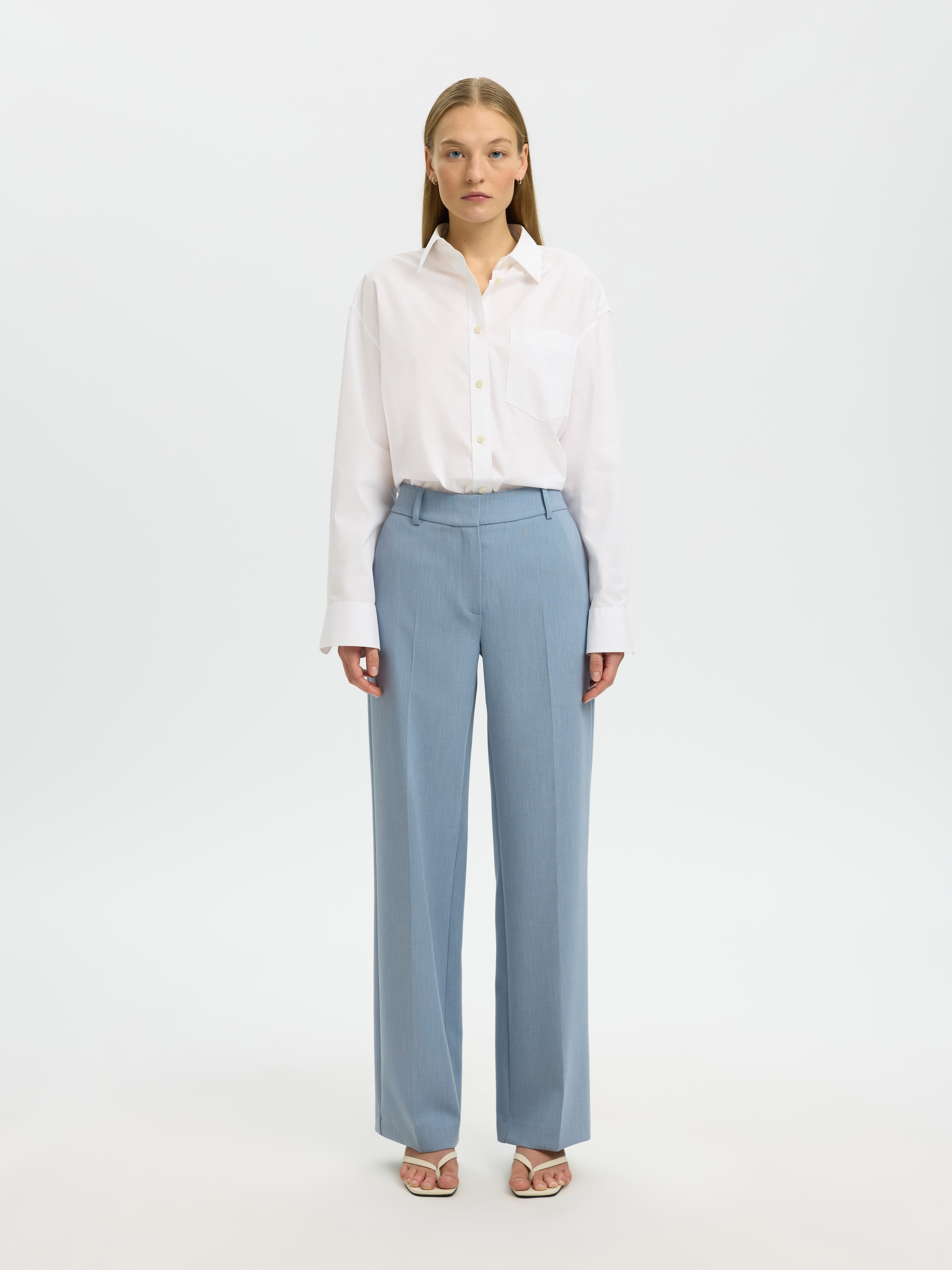 SLWRITA MW WIDE PANT MEL NOOS Dusty Blue MELANGE - 4