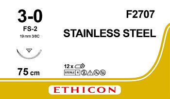 Stålsutur 3-0, F2707, 3-0 FS-2 needle 75 cm monofilament