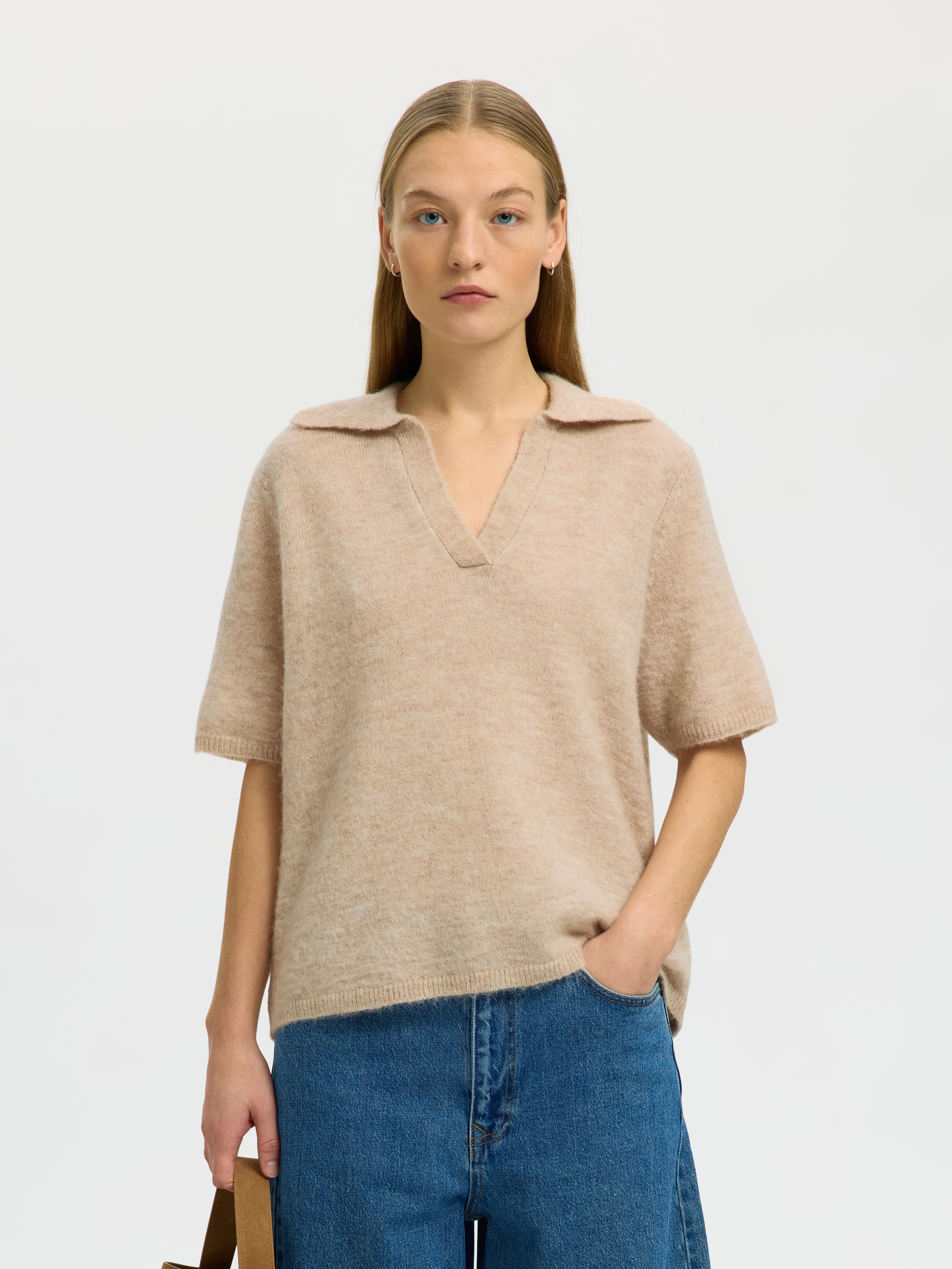 SLWLULU SS KNIT POLO NOOS Birch MELANGE - 2