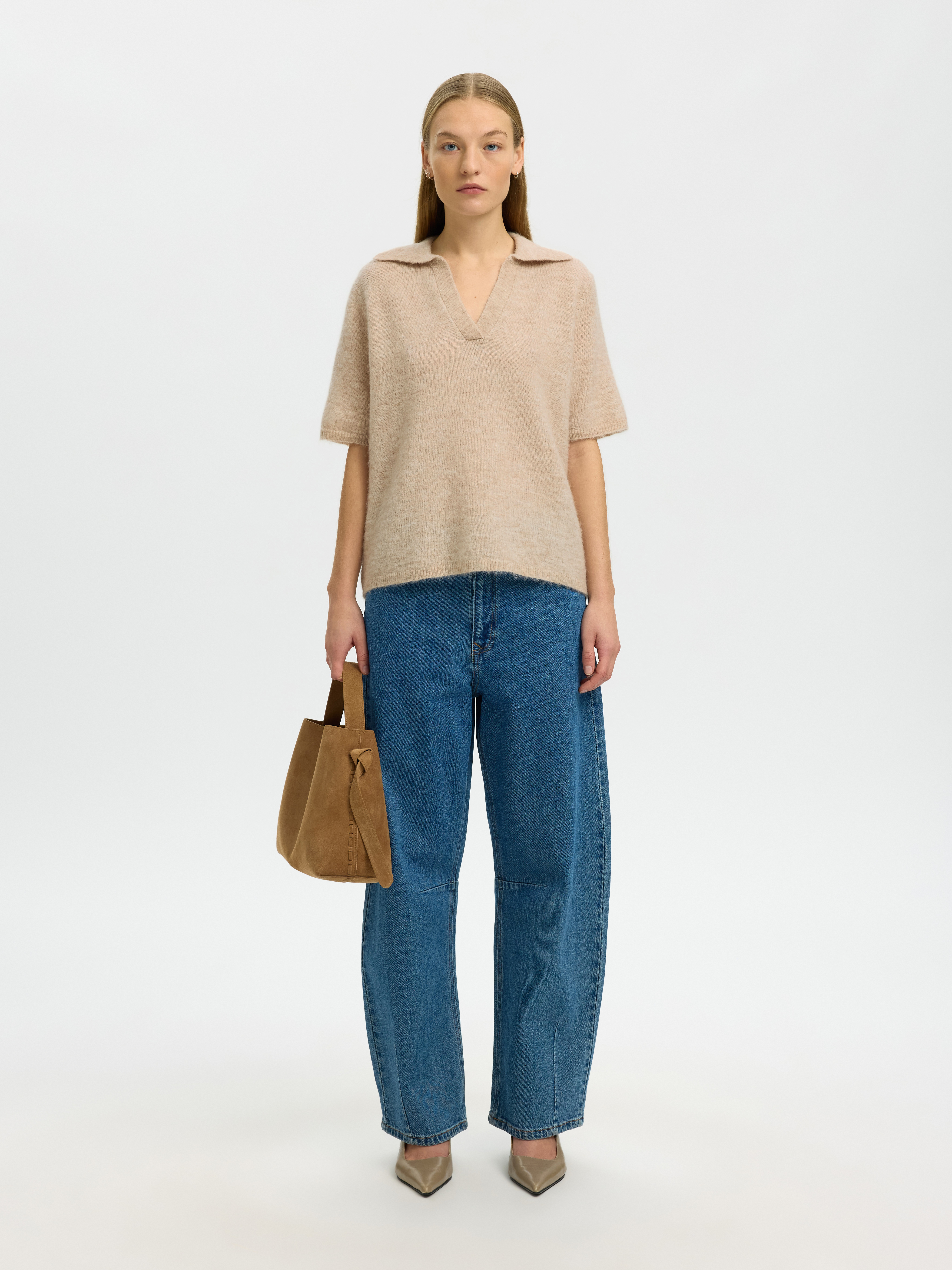 SLWLULU SS KNIT POLO NOOS Birch MELANGE - 3