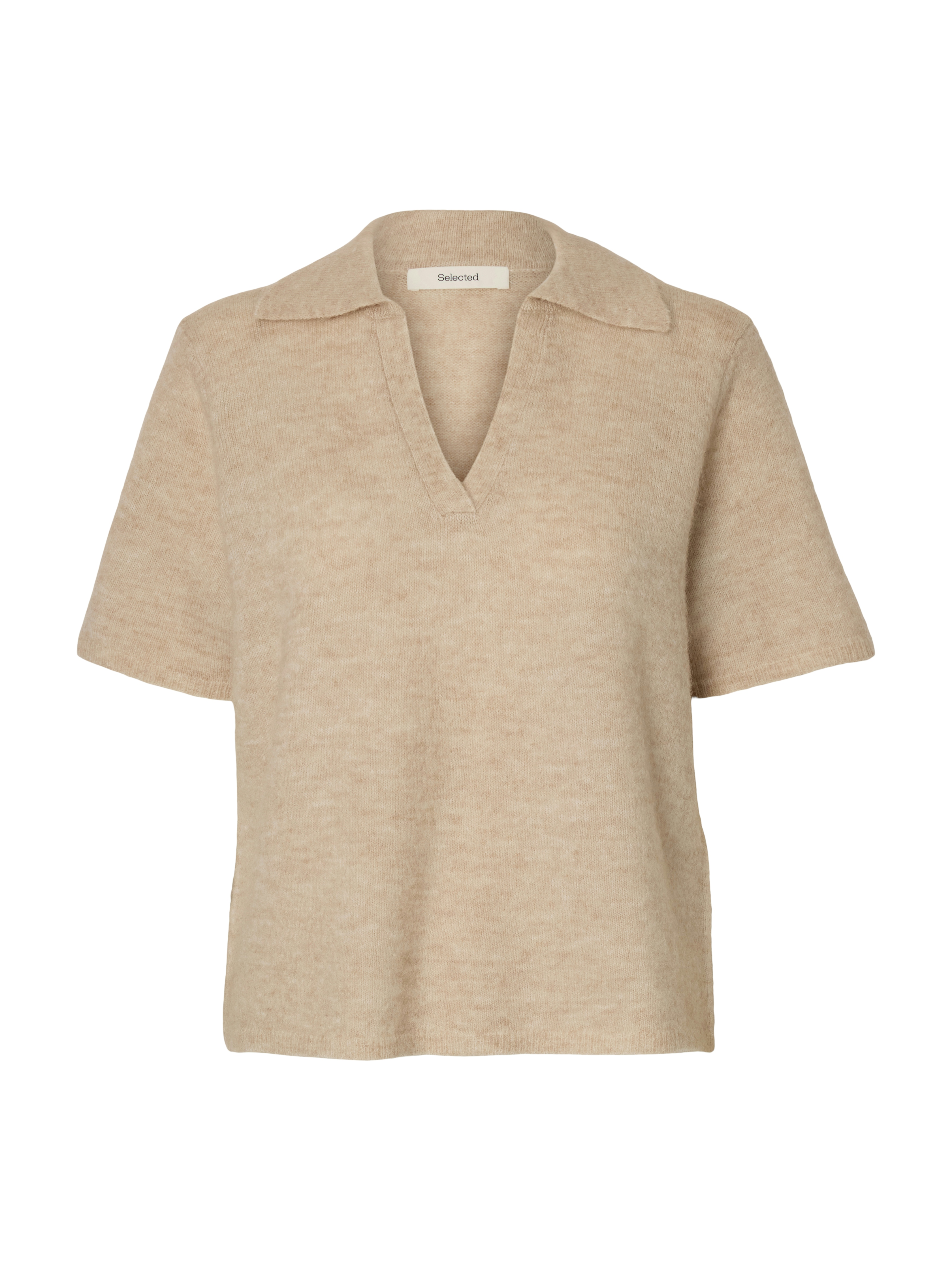 SLWLULU SS KNIT POLO NOOS Birch MELANGE