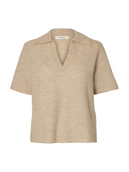 SLWLULU SS KNIT POLO NOOS Birch MELANGE