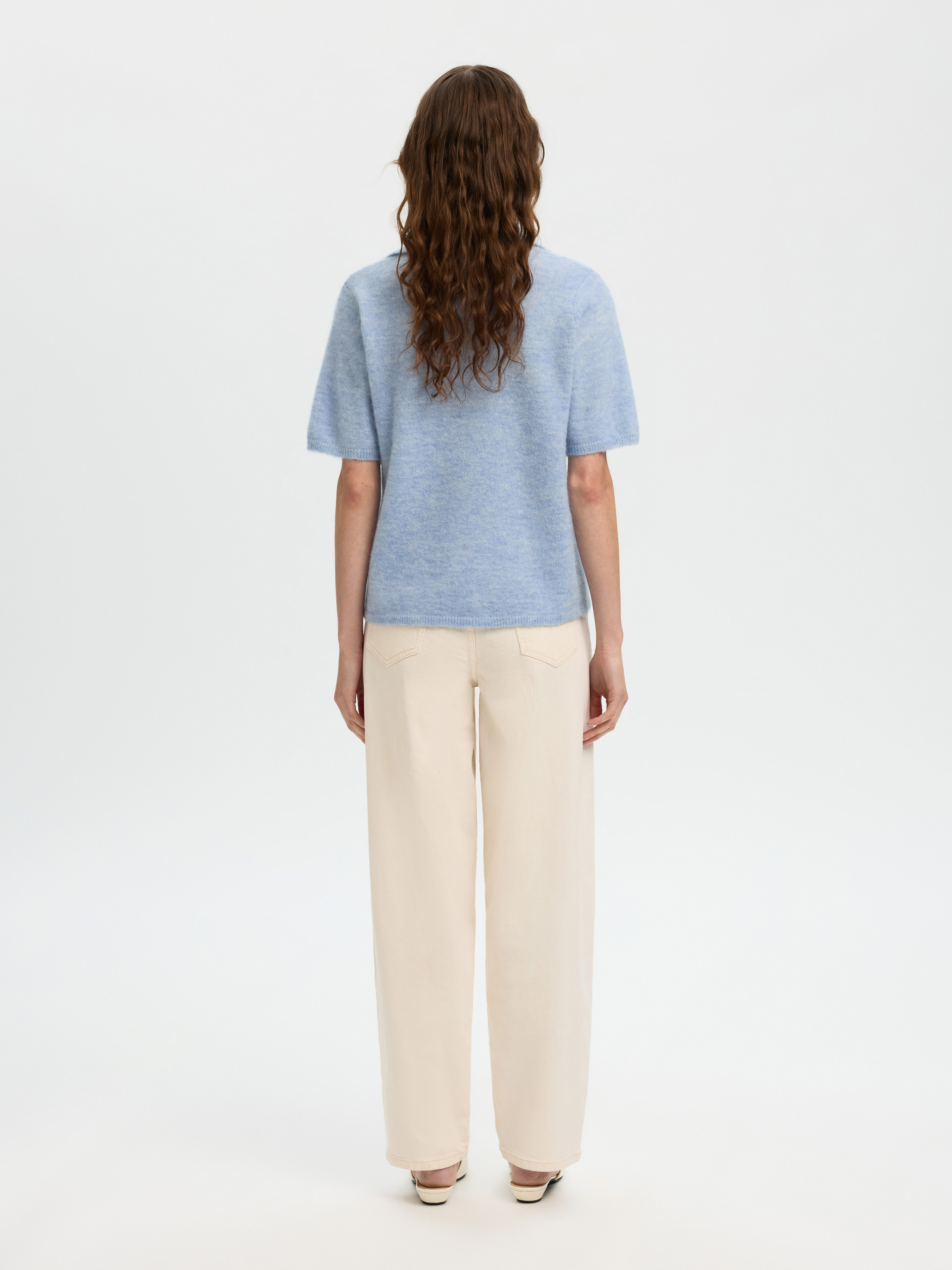 SLWLULU SS KNIT POLO NOOS Cashmere Blue MELANGE - 3