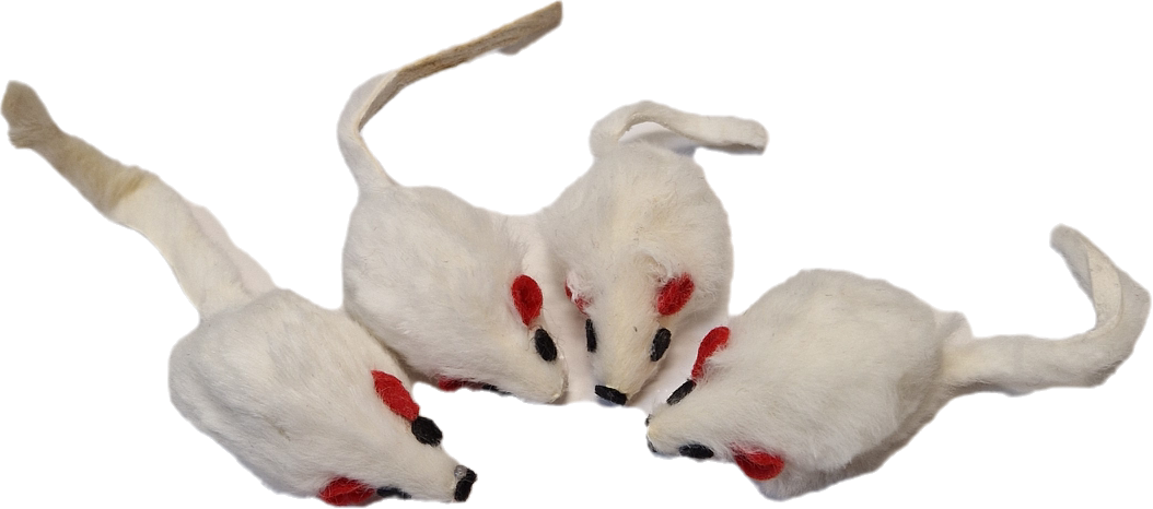 Kattleksak Pälsmöss 5cm 4-pack, vita