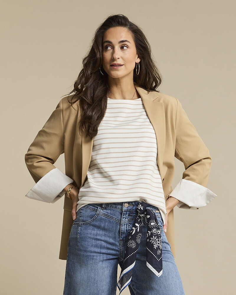 Topp Terry kort ärm beige/vit randig