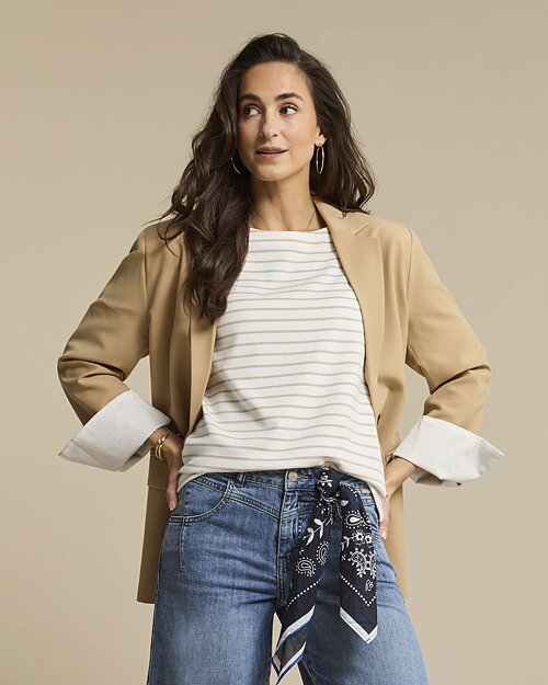 Topp Terry kort ärm beige/vit randig