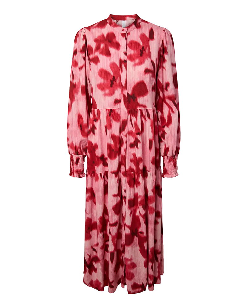 Skjortklänning Asina lång mönstrad rosa/röd