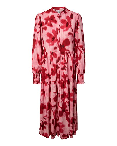 Skjortklänning Asina lång mönstrad rosa/röd