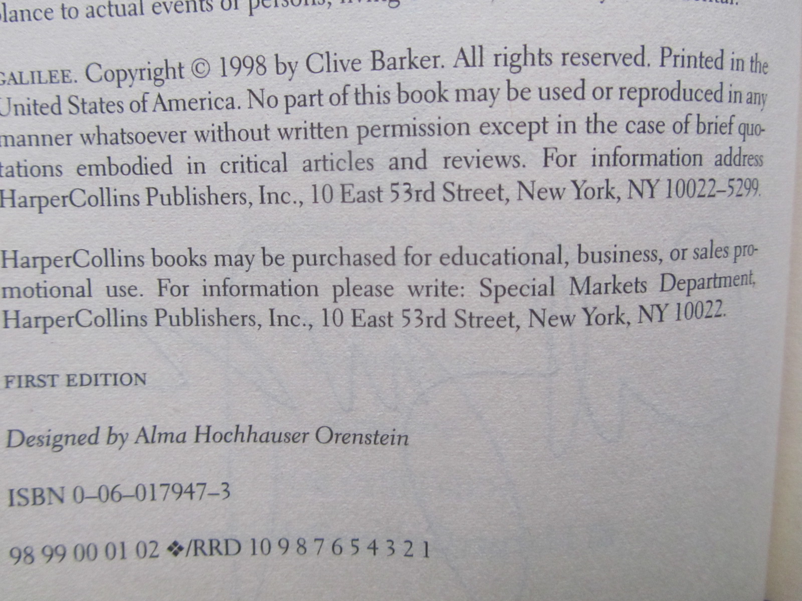 Clive Barker Galilee (1998, Hardcover) Signed By Author - 6