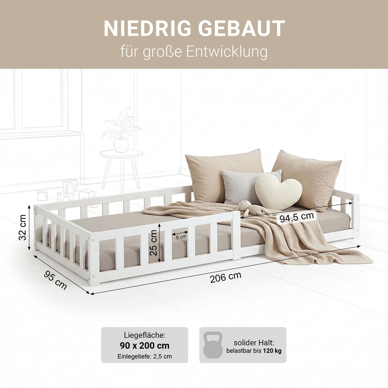 Montessori Barnsäng 90x200 - flera färger - 5
