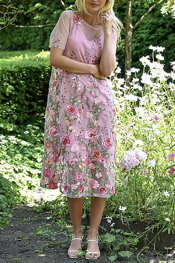 A-View - Fuschia Midi Dress Rose / Red