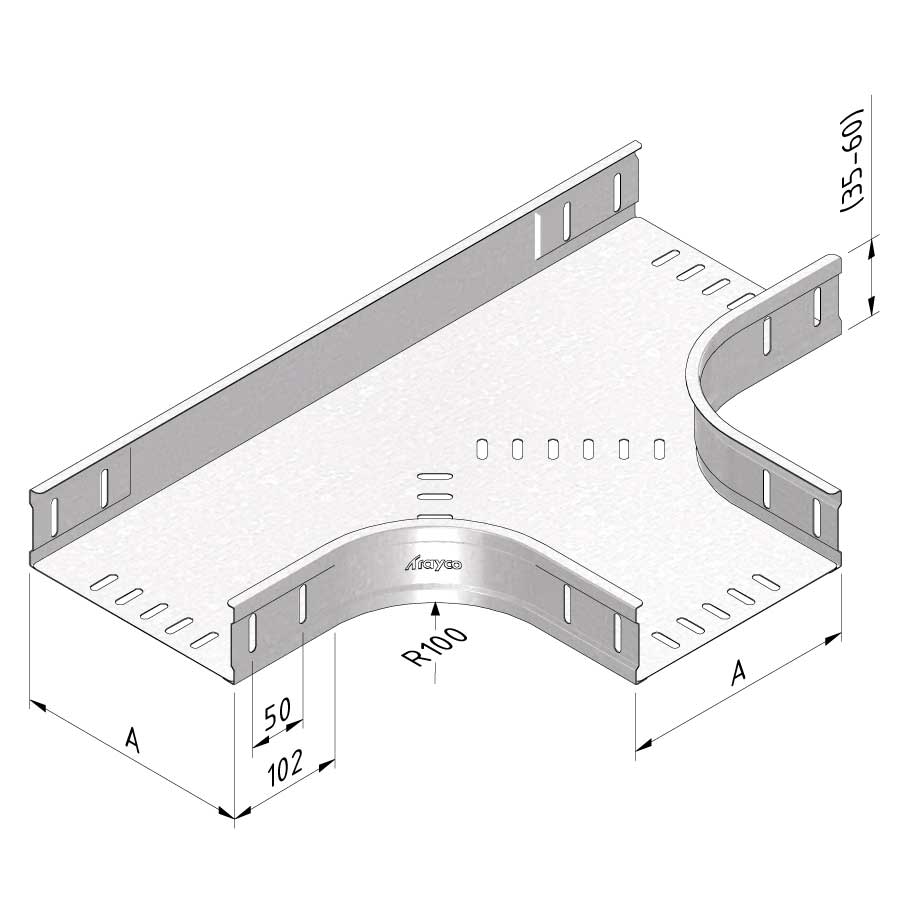 TRAYCO Sheet metal duct T - Piece  200mm WIDE x 60mm HIGH
