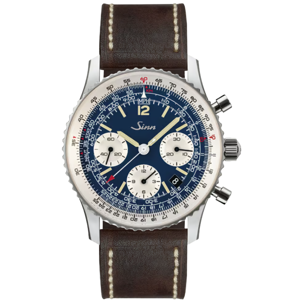 903.091 Sinn 903 St B E II mörkbrunt vintage kalvskinsband med vita sömmar