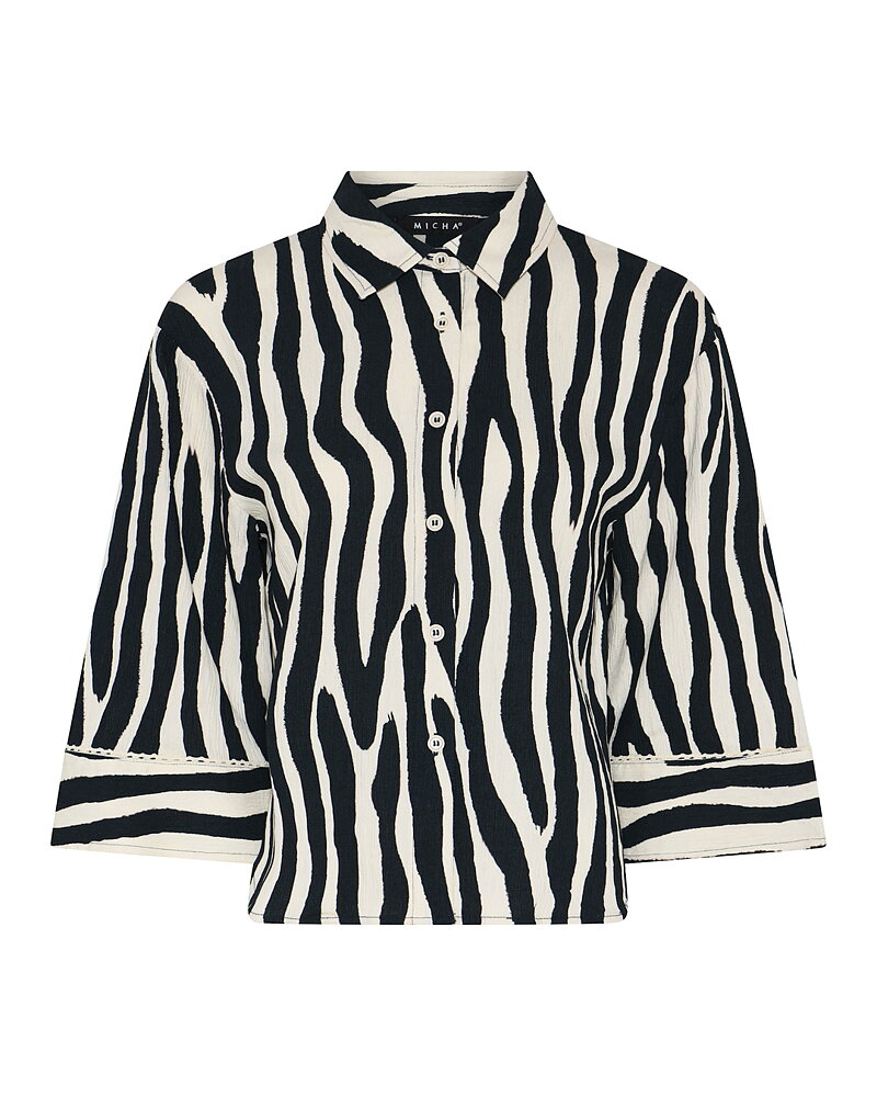 Skjortblus kort mönstrad i offwhite och svart