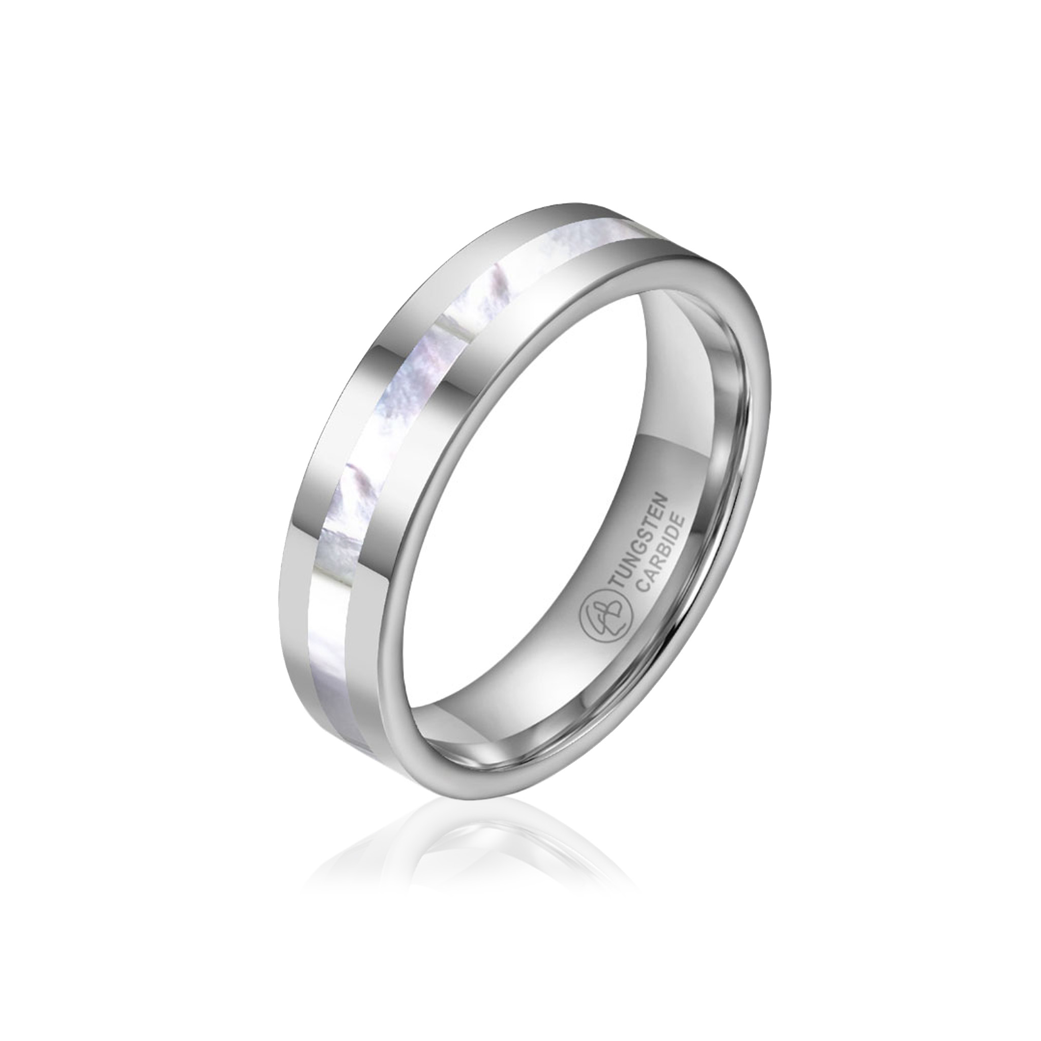 Tungsten ring with mother of pearl inlay