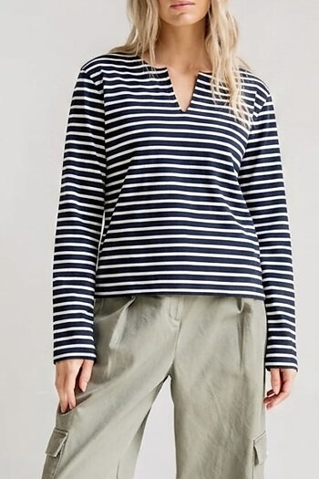 Penn & Ink NY - Longsleeve Stripe Night-Ecru