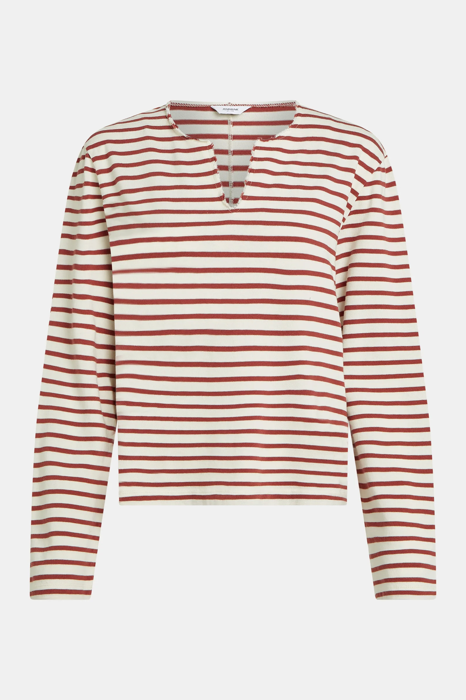 Penn & Ink NY - Longsleeve Stripe Ecru - Burgundy - 5