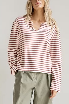 Penn & Ink NY - Longsleeve Stripe Ecru - Burgundy - 3
