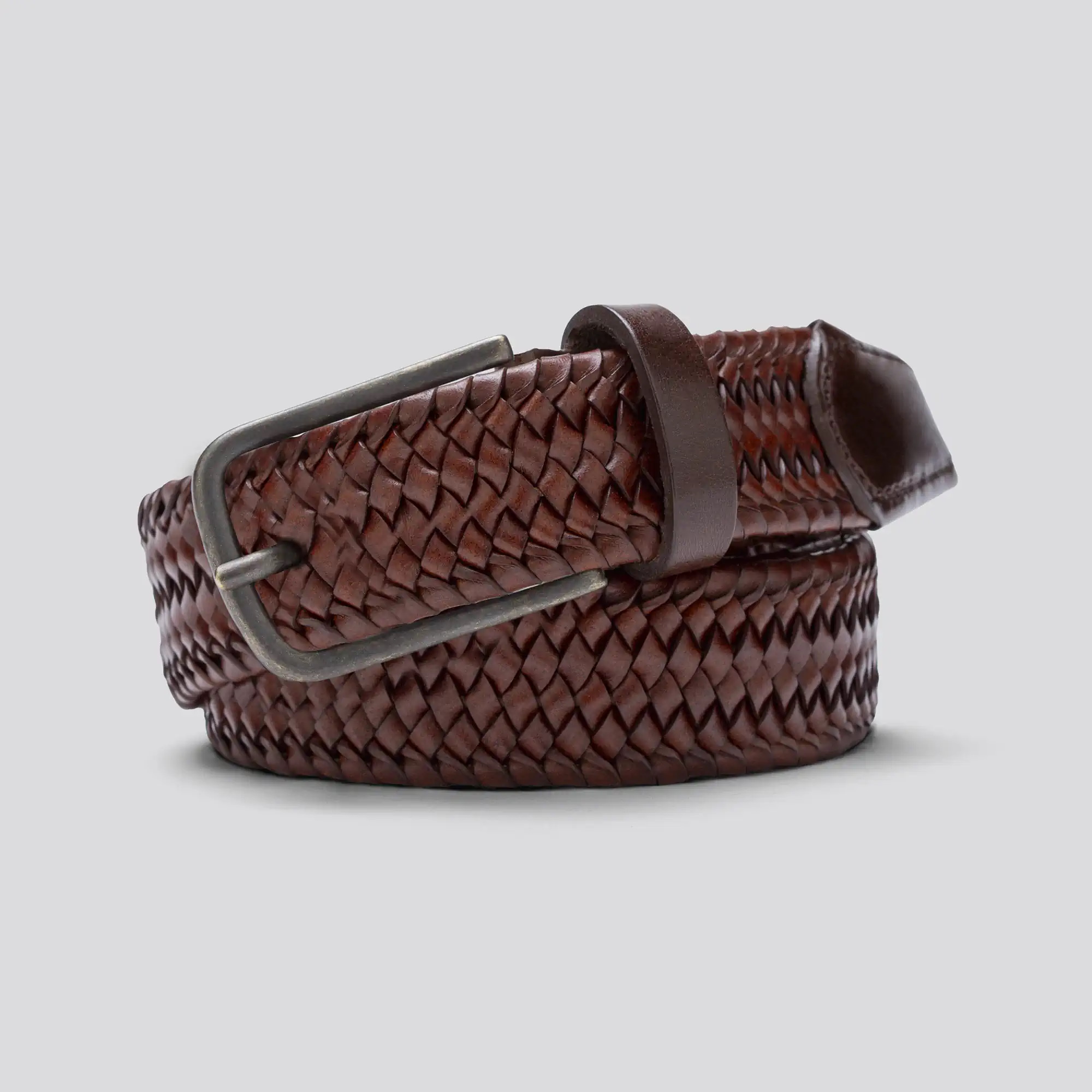 Bälte tufft, flätat i Elastic Leather, brunt och upp till 130 cm (Meyer)