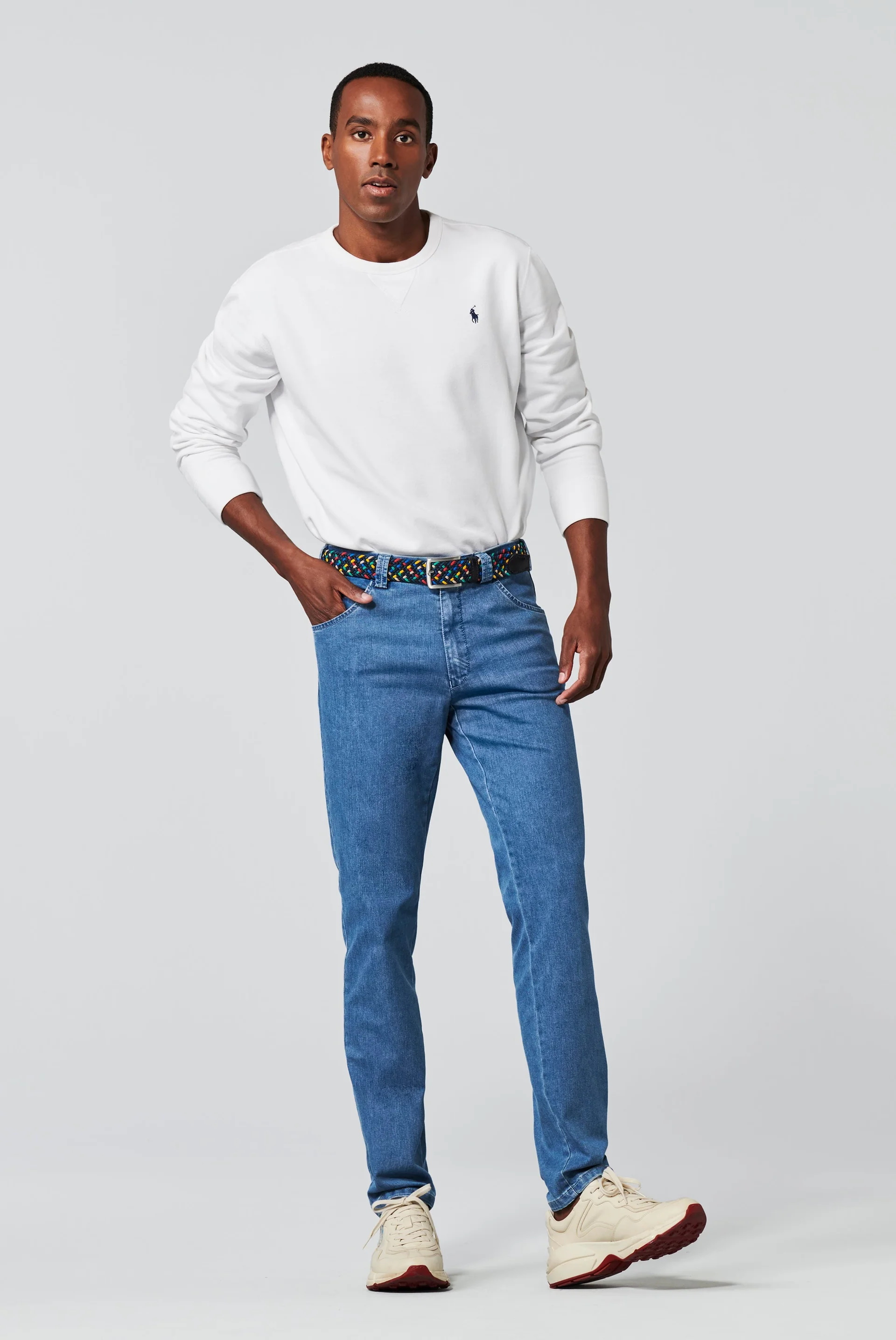 Blå (light blue) jeanshybrid i Coolmax denim, modern passform och Super-Stretch (Meyer / Dublin) (finns i strl 28) - 3